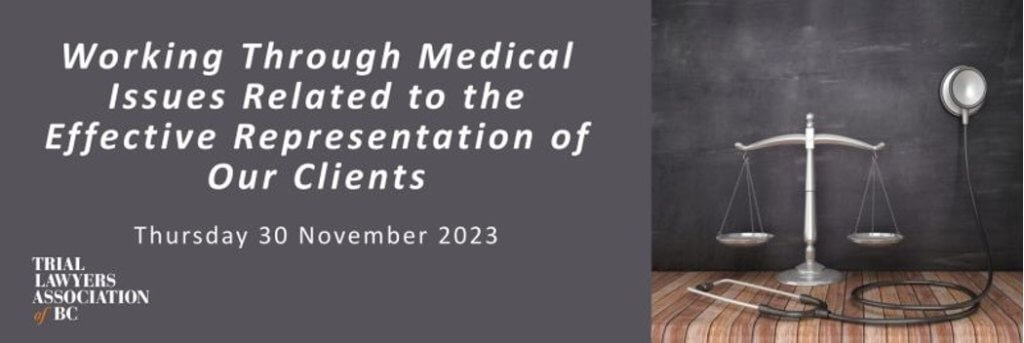 Medical Legal Conference Banner Medical Legal Conference banner with scales of justice and stethoscope.